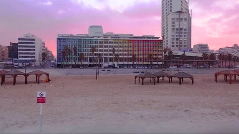 Tel Aviv Beach Drone Shot Stock Footage 72102777