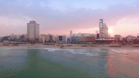 Tel Aviv Beach Drone Shot Stock Footage 72104476