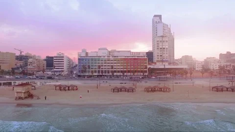 Tel Aviv Beach Drone Shot Stock Footage 72129268