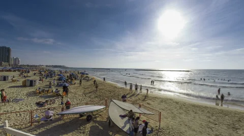 Tel Aviv beach panoramic time lapse Stock Footage 37705082