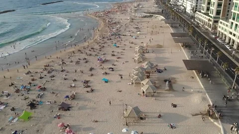 Tel Aviv Beach Sunset with a Panning Move 스톡 동영상 138010418