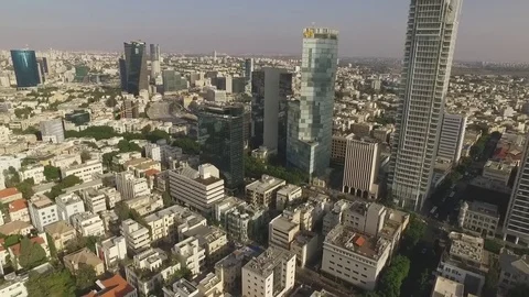 Tel Aviv center, panoramic view of the city, aerial footage 4k Video stock 77603224