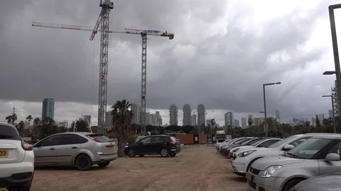 Tel Aviv city scape from construction site Stock Footage 102695238