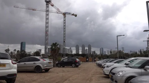 Tel Aviv city scape from construction site Stock Footage 102696872