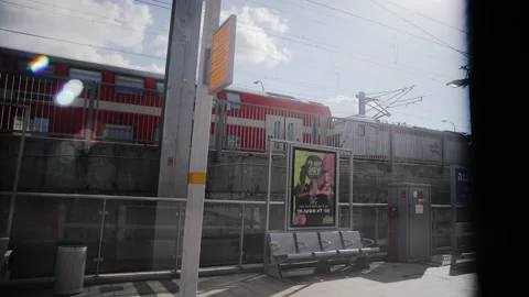 Tel Aviv City station platform view from inside of rail wagon thats moves Stock Footage 170611522