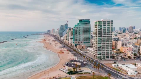 Tel aviv coast line aerial shot Stock Footage