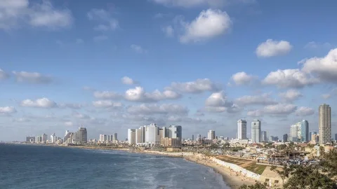 Tel Aviv coastline at sunset time lapse Stock Footage 101956627
