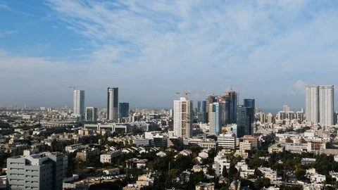 Tel aviv, Fast moving clouds, Tel Aviv buildings 스톡 동영상 124683261