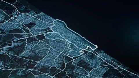 Tel Aviv Glowing Digital Map Animation 4K Stock Footage 336600703
