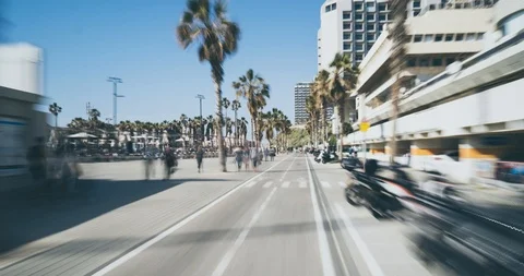Tel Aviv hyperlapse Hilton beach area walk way Stock-Footage 106262545
