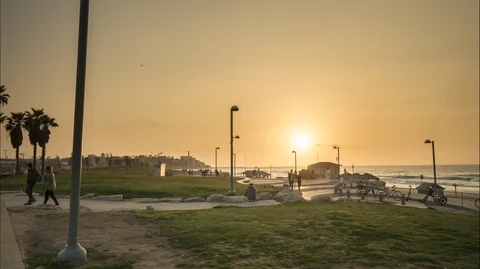 Tel aviv Hyperlapse seashore sunset 0219 Stockbeeldmateriaal 103454075