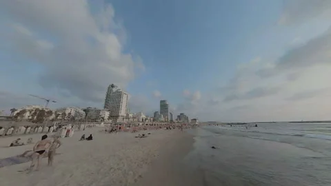 Tel Aviv hyperlapse walking on the beach water line Stock Footage 232219001