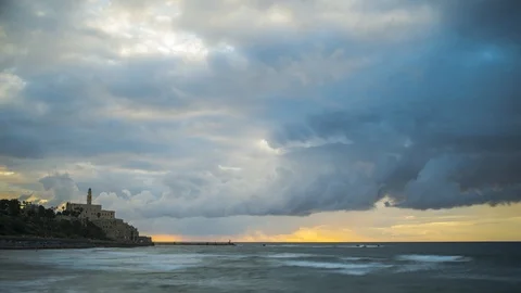 Tel Aviv Jaffa cloudscape sunset time lapse Stock-Footage 105450170