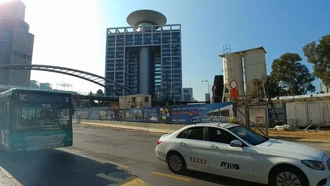 Tel Aviv Light rail under construction Stock Footage 89744610