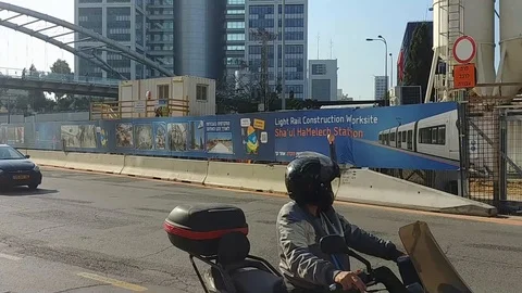 Tel Aviv Light Train rail under construction Video stock 89743989