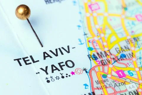 Tel Aviv Map Pin Closeup, Tel Aviv Yafo Israel Coastal City Stock Photos