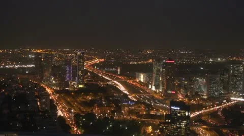 Tel Aviv night view pan 3 Stockbeeldmateriaal 10609501