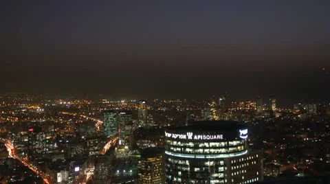 Tel Aviv night view pan 5 Stock Footage 10610066
