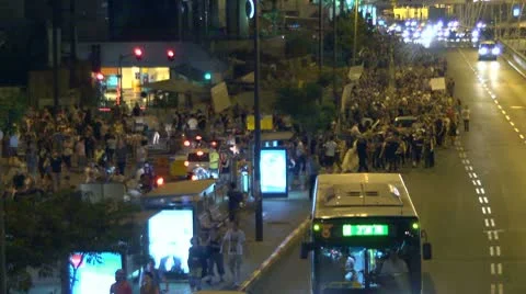 Tel Aviv protest street crowd 2 Stock Footage 10699719