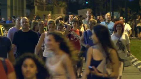 Tel Aviv protest street crowd 4 Stock Footage 10702123