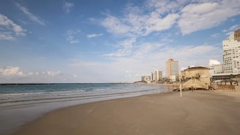Tel Aviv seashore hotels hyperlapse 0218 Stockbeeldmateriaal 103444695