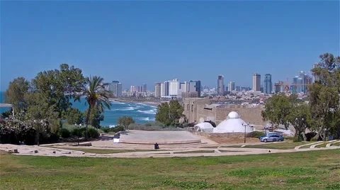 Tel-Aviv seashore as seen from old Jaffa Stock Footage 50415804