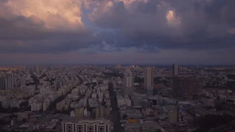 Tel Aviv Skyline Aerial View,  Fly Over The Tel Aviv And Ramat Gan At Sunset  Stock Footage 80896501