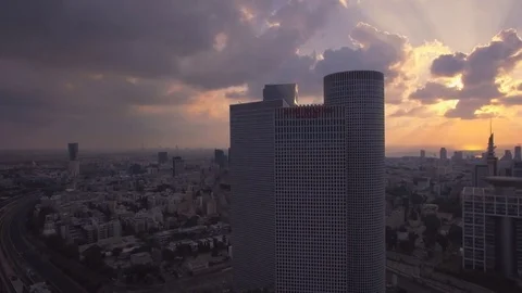 Tel Aviv Skyline Aerial View,  Tel Aviv And Ramat Gan At Sunset  動画素材 80896997