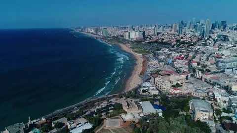 Tel Aviv Skyline carne down to Old Jaffa Stock Footage 80995568