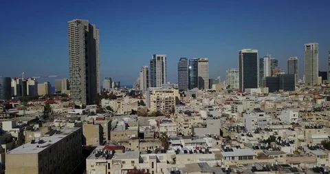 Tel Aviv Skyline - Moving In From The Mediterranean Sea, Aerial Footage Stock Footage 101344734