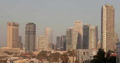 Tel Aviv Skyline - Moving In From The Mediterranean Sea, Aerial Footage Stock Footage 101347036