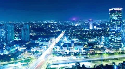 Tel Aviv skyline at Night Vídeo Stock 11760432