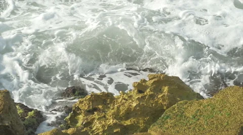 Tel Aviv skyline shore behind waves smashing in from the Mediterranean Sea Stock Footage 54078593