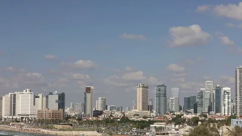 Tel Aviv skyline, view From Old Jaffa Port Stock Footage 80975470