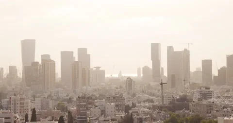 Tel Aviv Skyline View At Sunset,  Aerial View,  Israel Vídeo Stock 158049807