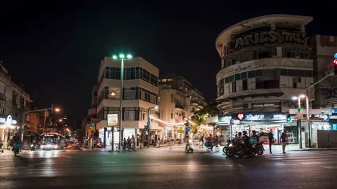Tel Aviv street timelapse hyper lapse 4k footage, Israel - Allenby Video stock 198532934