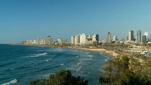 Tel Aviv stretched beachfront. 4K Stock Footage