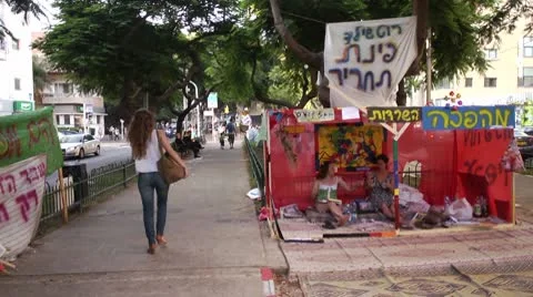 Tel Aviv Tent protest 4 스톡 동영상 10713363