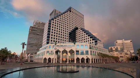 Tel Aviv timelapse beach Opera house fountain during sunset Stock-Footage 232219103