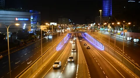 Tel Aviv Traffic At Night Stock Footage 40885368