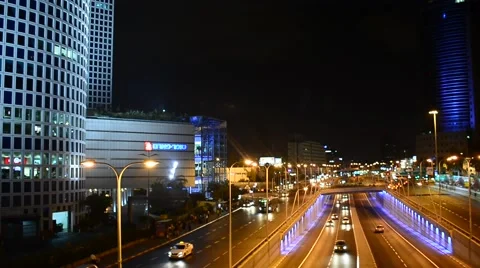 Tel Aviv Traffic At Night Stock Footage 40885655
