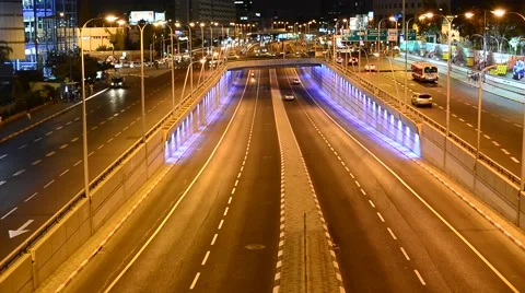 Tel Aviv Traffic At Night Stock Footage 40885684