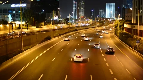 Tel Aviv Traffic At Night Stock Footage 40885699