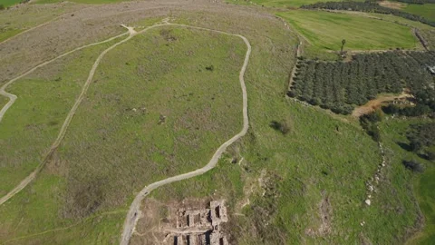 Tel Gezer archaeological site framed by the picturesque villages of the Stock Footage 331278304