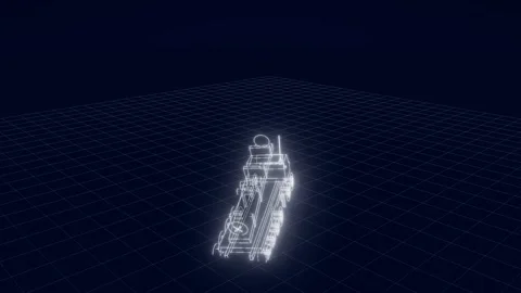 Tel launcher blueprint tumbling turntable technical drawing 3D animation Stock Footage 342242046