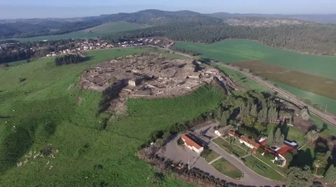 Tel Megiddo - Overview - Grain silo - Water tunnel (Israel aerial footage) Stock Footage 67670621