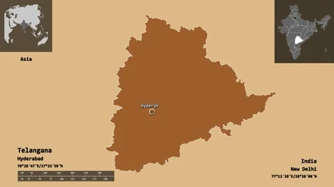 Telangana location. India. Solid patterned map Stock Footage 135362748
