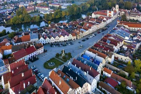 Telc Town Square Dawn Foto stock