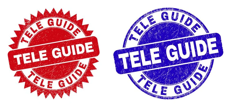 TELE GUIDE Rounded and Rosette Stamp Seals with Grunge Texture Stockillustratie