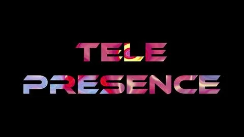 Tele presence text on black background. Multicolored glossy technological w.. Stock Illustration